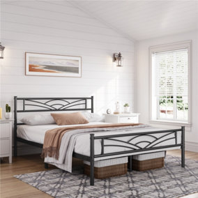 Yaheetech Black 4ft6 Double Metal Bed Frame with Cloud-inspired Design Headboard