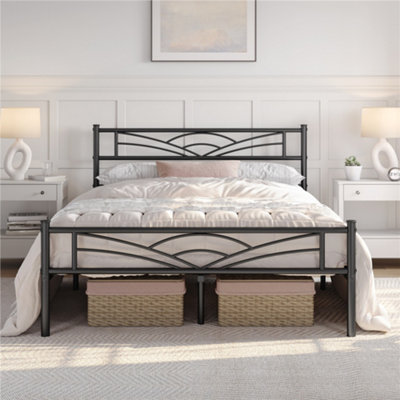 Yaheetech Black 4ft6 Double Metal Bed Frame with Cloud-inspired Design Headboard