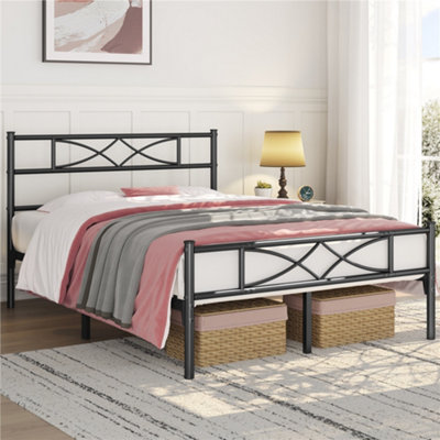 Yaheetech Black 4ft6 Double Metal Bed Frame with Curved Design ...