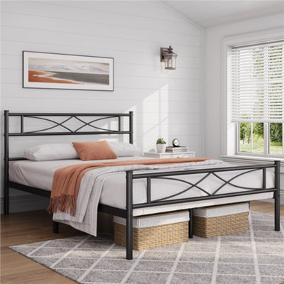 Yaheetech Black 4ft6 Double Metal Bed Frame with Curved Design Headboard and Footboard