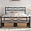Yaheetech Black 4ft6 Double Metal Bed Frame with Curved Design Headboard and Footboard