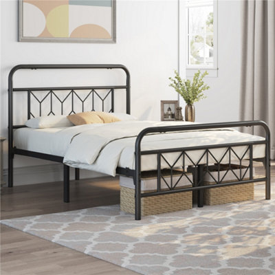 Yaheetech Black 4ft6 Double Metal Bed Frame with Diamond Pattern ...