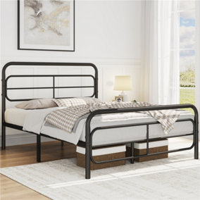Yaheetech Black 4ft6 Double Metal Bed Frame with Geometric Patterned Headboard and Footboard