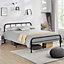 Yaheetech Black 4ft6 Double Metal Bed Frame with High Headboard Strong Iron Platform Bed for Bedroom