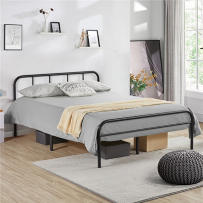 Yaheetech Black 4ft6 Double Metal Bed Frame with High Headboard Strong Iron Platform Bed for Bedroom