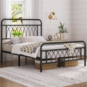 Yaheetech Black 4ft6 Double Metal Bed Frame with Petal Accented Headboard and Footboard