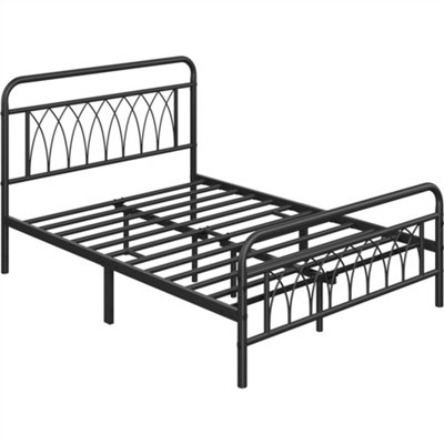 Yaheetech Black 4ft6 Double Metal Bed Frame with Petal Accented Headboard and Footboard