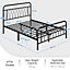 Yaheetech Black 4ft6 Double Metal Bed Frame with Petal Accented Headboard and Footboard