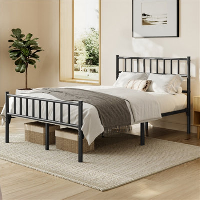 Yaheetech Black 4ft6 Double Metal Bed Frame with Slatted Headboard and ...