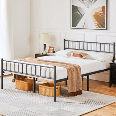 Yaheetech Black 4ft6 Double Metal Bed Frame with Slatted Headboard and Footboard