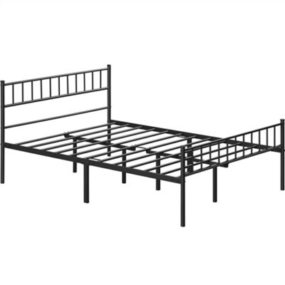 Yaheetech Black 4ft6 Double Metal Bed Frame with Slatted Headboard and Footboard