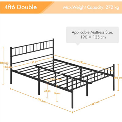 Yaheetech Black 4ft6 Double Metal Bed Frame with Slatted Headboard and Footboard