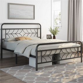 Yaheetech Black 4ft6 Double Metal Bed Frame with Sparkling Star Design Headboard and Footboard