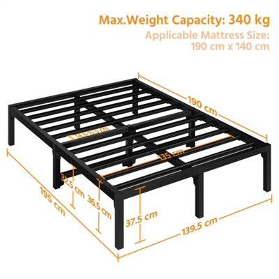 Yaheetech Black 4ft6 Double Metal Bed Frame with Ultra-durable Steel Slat Support, 37.5cm