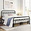Yaheetech Black 4ft6 Double Metal Bed Frame with Vintage Headboard and Footboard