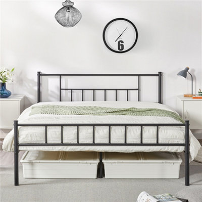 Yaheetech Black 5ft King Basic Metal Bed Frame with Headboard and ...