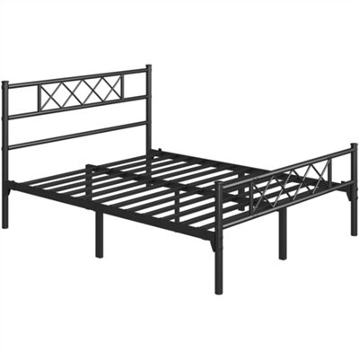 Yaheetech Black 5ft King Metal Bed Frame with Cross-design Headboard ...