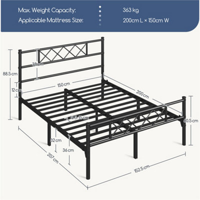 Yaheetech Black 5ft King Metal Bed Frame with Cross-design Headboard ...