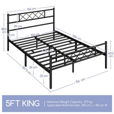 Yaheetech Black 5ft King Metal Bed Frame with Cross-design Headboard & Footboard
