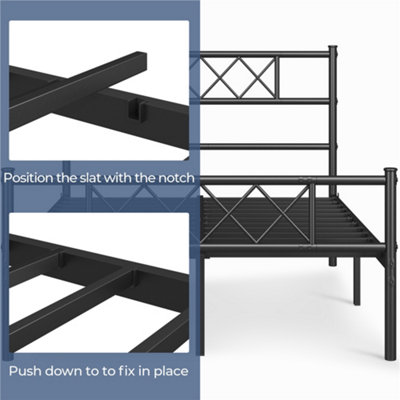 Yaheetech Black 5ft King Metal Bed Frame with Cross-design Headboard ...