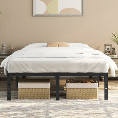 Yaheetech Black 5ft King Metal Bed Frame with Heavy Duty Steel Slat Support 36.5cm