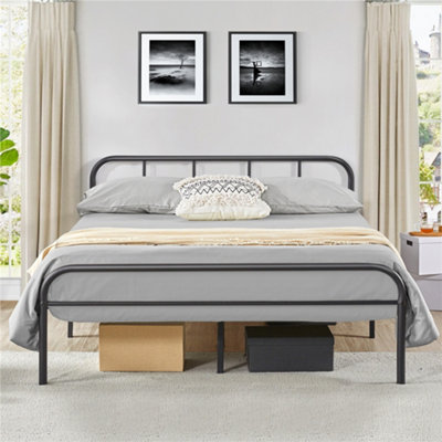 Yaheetech Black 5ft King Metal Bed Frame with High Headboard Strong Iron Platform Bed for Bedroom