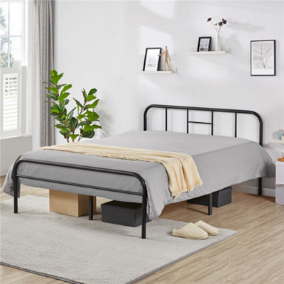 Yaheetech Black 5ft King Metal Bed Frame with High Headboard Strong Iron Platform Bed for Bedroom