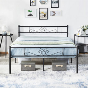 Yaheetech Black 5ft King Metal Bed Frame with Scroll Design Headboard and Footboard