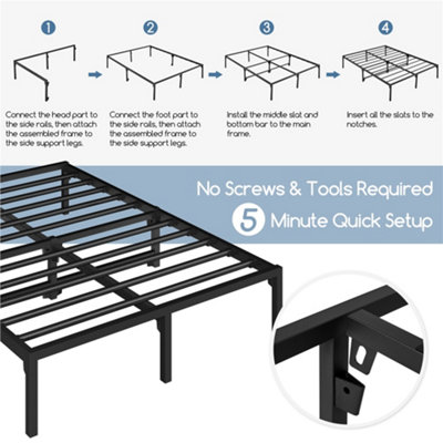 Yaheetech Black 5ft King Metal Bed Frame with Ultra durable Steel Slat Support 37.5cm