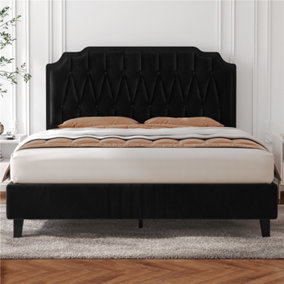 Yaheetech Black 5ft King Upholstered Bed Frame with Button-Tufted Adjustable Headboard and Wooden Slat Support