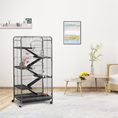 Yaheetech Black 6 Levels Rolling Pet Cage with 3 Front Doors