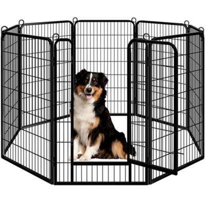 Yaheetech Black 6 Panel Dog Pen Metal Pet Playpen 71x120cm
