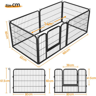 Yaheetech Black 6 Panel Metal Dog Pen Pet Playpen 80x60cm - 3