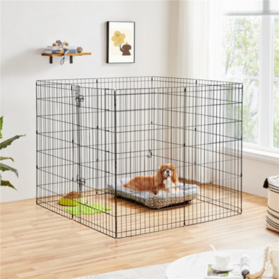 Yaheetech Black 8 Panel Dog Pen Foldable Metal Pet Playpen 61x107cm