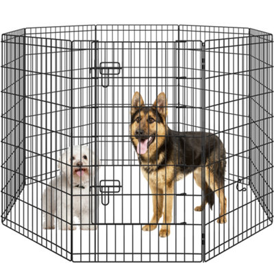 Yaheetech Black 8 Panel Dog Pen Foldable Metal Pet Playpen 61x107cm