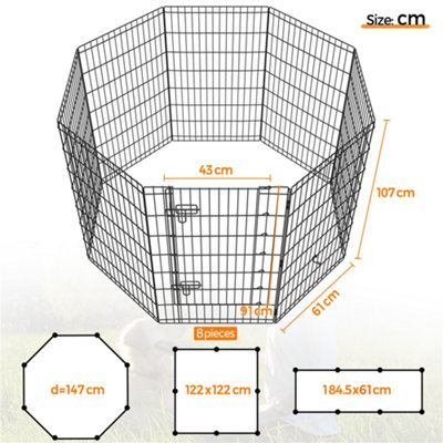 Yaheetech Black 8 Panel Dog Pen Foldable Metal Pet Playpen 61x107cm - 3