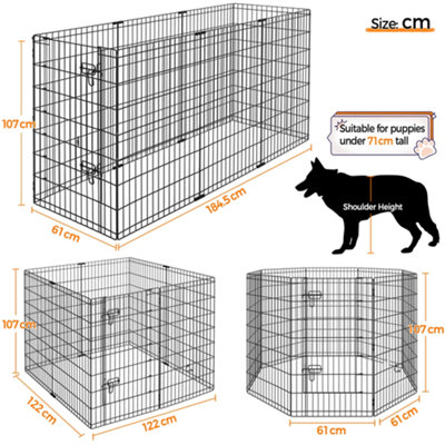 Yaheetech Black 8 Panel Dog Pen Foldable Metal Pet Playpen 61x107cm - 4