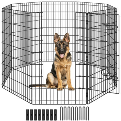 Yaheetech Black 8 Panel Dog Pen Foldable Metal Pet Playpen 61x107cm - 8