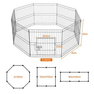 Yaheetech Black 8 Panel Dog Pen Foldable Metal Pet Playpen 61x61cm - 3