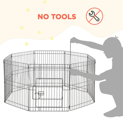 Yaheetech Black 8 Panel Dog Pen Foldable Metal Pet Playpen 61x61cm - 8