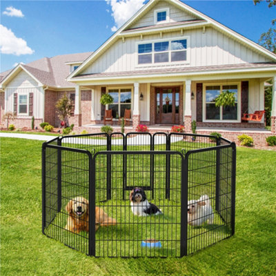 Yaheetech Black 8 Panel Dog Pen Metal Pet Playpen 80x100cm