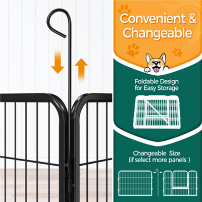 Yaheetech Black 8 Panel Dog Pen Metal Pet Playpen 80x60cm - 8