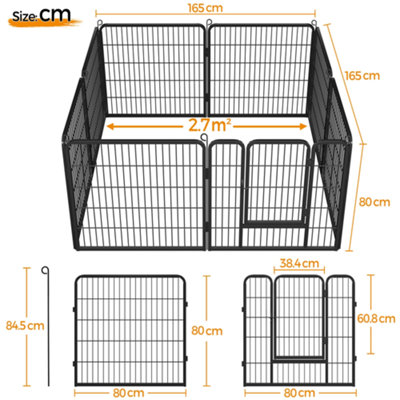 Yaheetech Black 8 Panel Dog Pen Metal Pet Playpen 80x80cm - 3