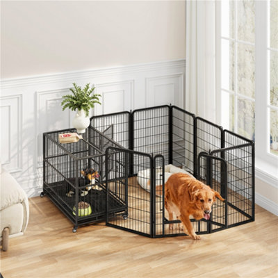 petcha Yaheetech Black 8 Panels Metal Pet Playpen for Dogs 68x100cm