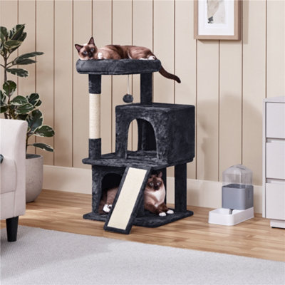 Yaheetech Black 92cm Multilevel Cat Tower Cat Tree with Double Condos Scratching Posts