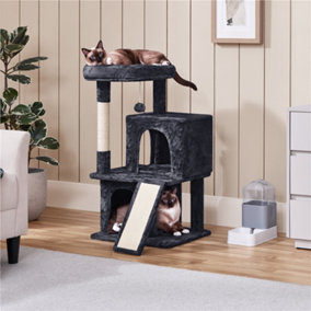 Yaheetech Black 92cm Multilevel Cat Tower Cat Tree with Double Condos Scratching Posts