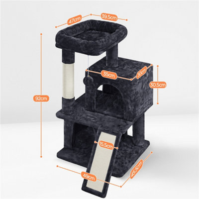Yaheetech Black 92cm Multilevel Cat Tower Cat Tree with Double Condos Scratching Posts