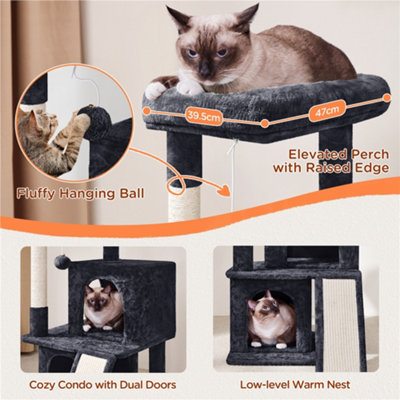 Yaheetech Black 92cm Multilevel Cat Tower Cat Tree with Double Condos Scratching Posts