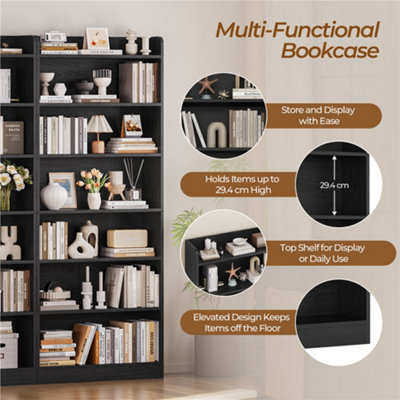 Yaheetech Black Adjustable 7-layer Open Shelf Bookshelf with Top Open ...