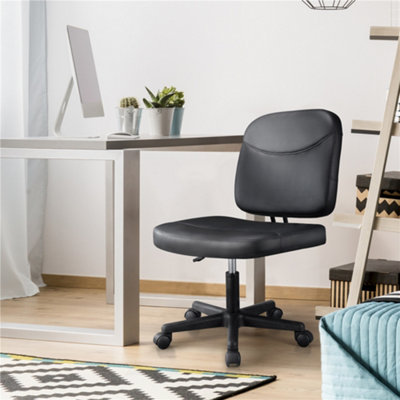 Yaheetech Black Adjustable Faux Leather Armless Office Chair